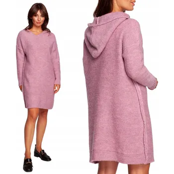 Dámský svetr BeWear dámský svetr růžový volný pod kolena velikost L/XL
