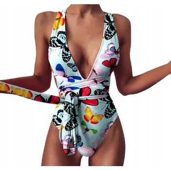 Dámské plavky JEDNODÍLNÉ PLAVKY S VÁZÁNÍM A VÝSTŘIHEM MOTÝLEK, VELIKOST 3XL