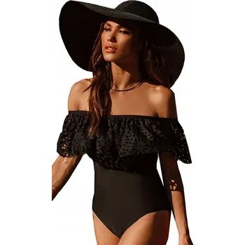 Dámské plavky JEDNODÍLNÉ PLAVKY ČERNÉ ŠPANĚLSKÉ MONOKINI S VOLÁNEM S