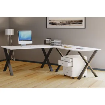 Psací stůl VCM Rohový stůl Lona 190x130x50 X-nohy, bílý 488216