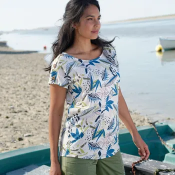 Dámské tričko Tričko s kulatým výstřihem a potiskem režná/modrá 42/44