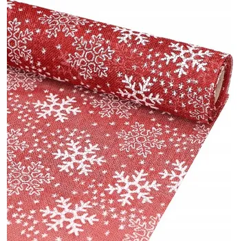 Vánoční dekorace Juta vánoční bordó sněhové vločky 48 cm x 4,5 m