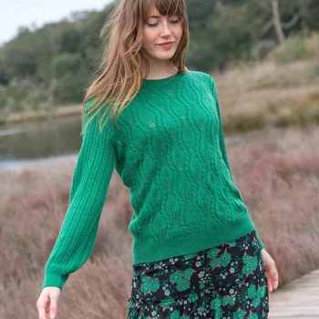 Dámský svetr Ažurový pulovr s dlouhými rukávy zelená 42/44