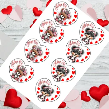 Jedlá dekorace na dort Zamilované srdíčko "Medvíďátka" srdce kulaté (VYŘEZÁNO)