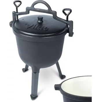 Kempingové nádobí Železný kotlík s emailem na nožkách s poklicí 8 l VILDE CAST LINE
