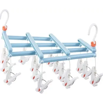 Sušák na prádlo Skládací závěsný sušák s kolíčky, 14 klipsů, světle modrý