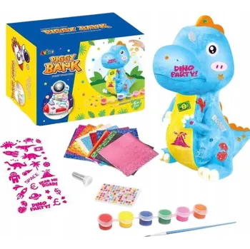 Figurka POKLADNIČKA PRO DĚTI DINOSAURUS VELKÁ KREATIVNÍ SADA FIGURKA BARVY SAMOLEPKY