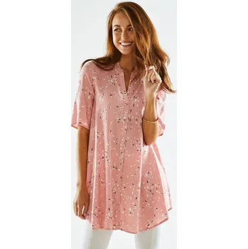 Dámské tričko Tunika na knoflíčky s tuniským výstřihem a minimalistickým potiskem růžová pudrová 42