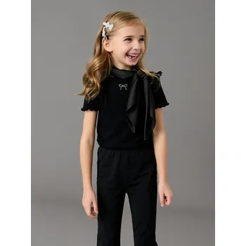 Dívčí tričko Sinsay - Tričko z&nbsp;žebrovaného úpletu - černá - 379HS-99X - 379HS-99X-122