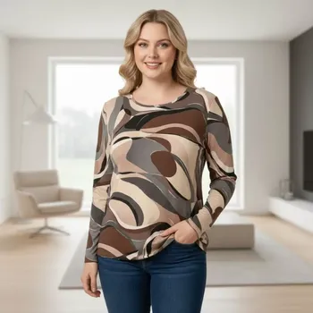 Dámské tričko Teplé dámské triko hnědé N2481