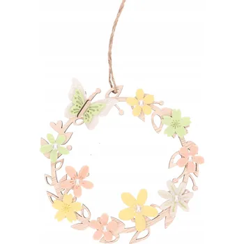 Obraz Dřevěný přívěsek jarní věnec 12 cm