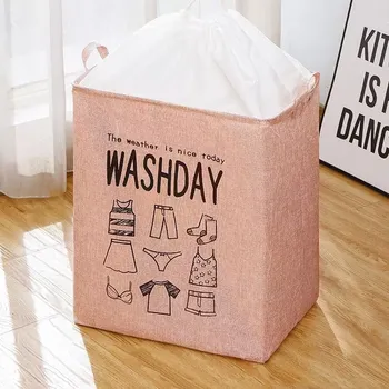 Koš na prádlo Textilní koš na prádlo s víkem na šňůrku – růžový