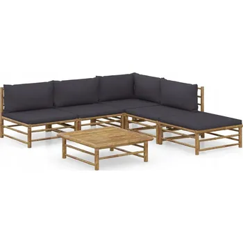 VidaXL 6dílná zahradní souprava, tmavě šedé polštáře, bambus
