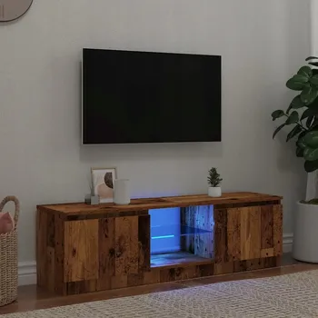Televizní stolek TV stolek s LED osvětlením, staré dřevo, 120x30x36 cm