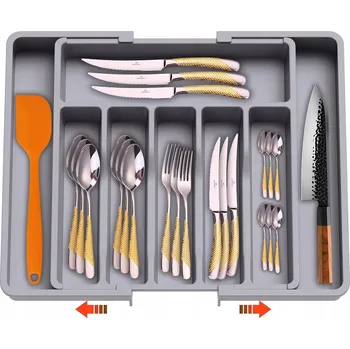 Obraz Daffodily Organizér na příbory do kuchyně, 8 přihrádek, nastavitelný 33-57 cm, šedý