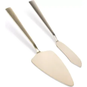 Zlatá sada na dort – servírovací lopatka a nůž, nerez, 2 ks