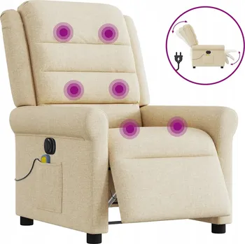 Křeslo Rozkládací masážní křeslo, elektrické, krémové, látkové
