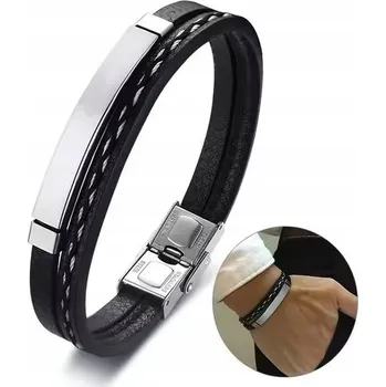 Náramek Pánský Dvojitý Kožený Náramek Šňůrka Ocelová Spona PUNK Gothic