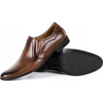 Pánské polobotky Pánské společenské boty nazouvací z přírodní kůže POLSKÉ 284 hnědé 45