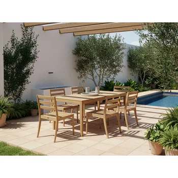 Jídelní set Zahradní jídelní set 6 židlí a stůl Světle hnědé certifikované akáciové dřevo Obdélníkový stůl Rustikální styl Venkovní Beliani