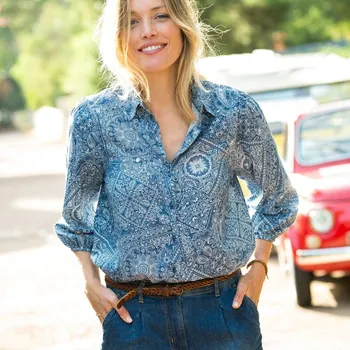 Dámská halenka Košilová halenka s paisley potiskem modrošedá/režná 54