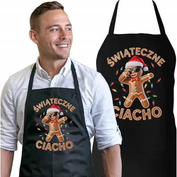 Kuchyňská zástěra Vánoční kuchyňská zástěra ČERNÁ DLOUHÁ - Tančící Perníček - Ideální dárek k Vánocům