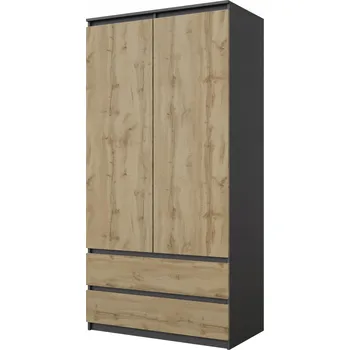 Šatní skříň Skříň Furnica Joelle 90 cm antracit/dub wotan dvoudveřová 2 zásuvky