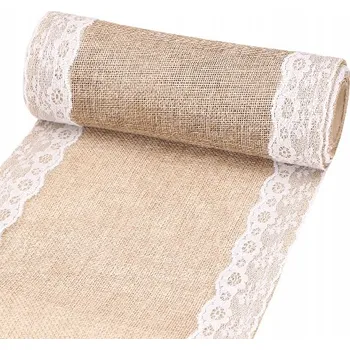 ubrus Jutový běhoun na stůl na svatba, svaté přijímání, s krajkou, 20x450 cm