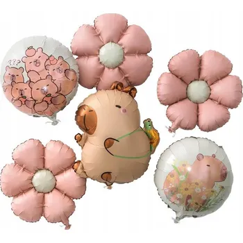 Balónek SADA MATNÝCH FÓLIOVÝCH BALÓNKŮ KAPYBARA, 6 KS - SEDMIKRÁSKA