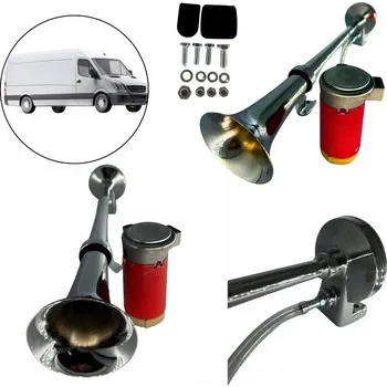 Houkačka Fanfára klakson s kompresorem pneumatický signál BUS 12V CHROM trubka 45cm
