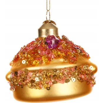 Vánoční dekorace Vánoční Koule skleněná hrnec s flitry - zlatá 11cm