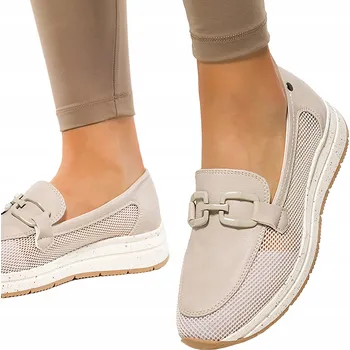 Dámské polobotky Dámské Béžové MOKASÍNY Prolamované Nazouvací POLOBOTKY Na Platformě S Ozdobou vel. 40