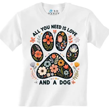 Chlapecké tričko Dětské tričko Všechno, co potřebuješ, je láska a pes (Velikost: 3-4, Barva: Bílá)