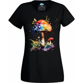 Dámské tričko Dámské tričko Magická Barevná Houba v Lese (Velikost: 4XL, Barva: Černá)