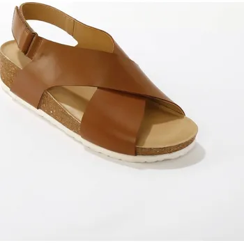 Dámské sandále Kožené páskové sandály na klínovém podpatku karamelová 36