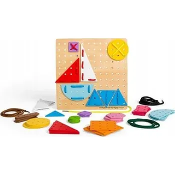 Dřevěná hračka Bigjigs Toys Dřevěná šněrovací hra Geometrické tvary