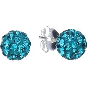 Náušnice Stříbrné náušnice 925 kuličky zelené krystalky