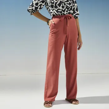 Dámské kalhoty Splývavé široké kalhoty s páskem terakota 38