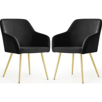 Jídelní židle Sada dvou jídelních židlí ESTELLE sametové, černé / zlaté nohy (2 ks)