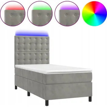 Postel Kontinentální postel s matrací a LED diodami, světle šedá, 203x90x118/128 cm