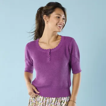 Úpletové tričko s rukávy k loktům, pro menší postavu fialová 46/48