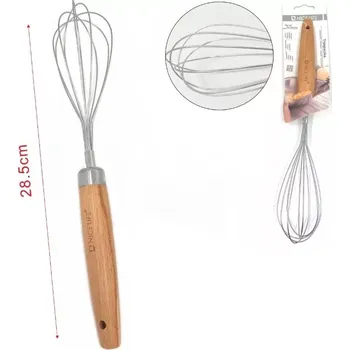 Šlehací metla Kuchyňská metla z nerezové oceli s dřevěnou rukojetí 28,5 cm