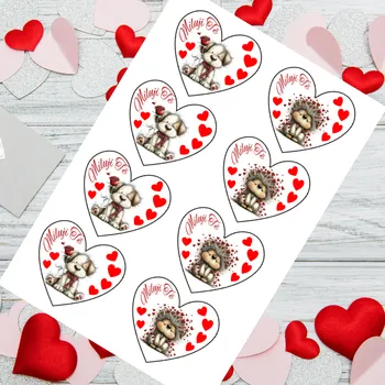 Jedlá dekorace na dort Zamilované srdíčko "Psík+ježeček" srdce klasika (VYŘEZÁNO)