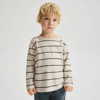 Chlapecké tričko Reserved - Pruhované bavlněné tričko s dlouhým rukávem - tělová - 005HS-02X - 005HS-02X-80