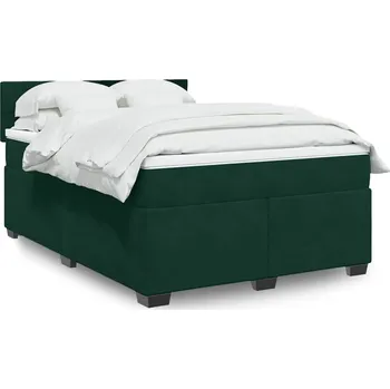 Postel vidaXL Box spring postel s matrací 160 x 200 cm samet [3288655] Barva: Tmavě zelená