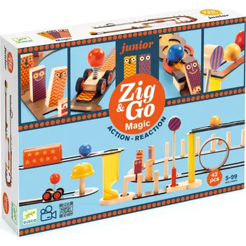 Společenská hra DJECO Zig & Go Junior - Dřevěná dráha Magic - 43pcs