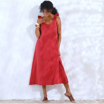 Dámské šaty Dlouhé šaty s volánovými rameny, mušelín terakota 44