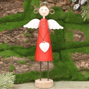 Obraz Dřevěný andílek v červených šatech, vánoční dekorace - figurka, 19 cm