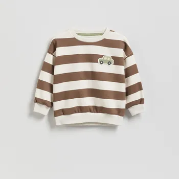 Dětská móda Reserved - Bavlněná mikina s&nbsp;pruhy - krémová - 671HR-01X - 671HR-01X-80