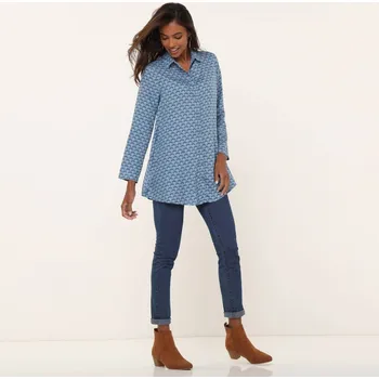 Dámské tričko Tunika s potiskem modrá džínová 50